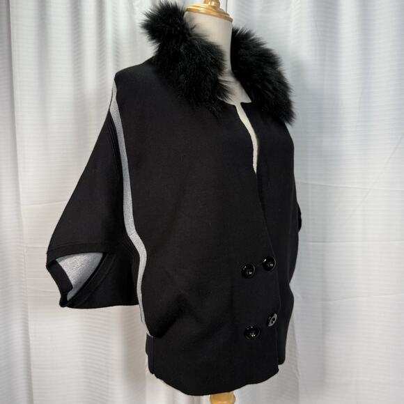 Maude Vivante Button Front Cardigan Sweater Faux Fur Black Women's Size Medium - Picture 2 of 9